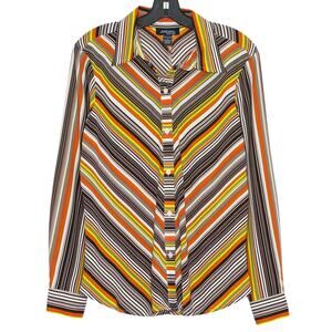 Jordan Top Vintage Y2K Psychedelic Hippie 70s Retro Groovy Button Stripe Large